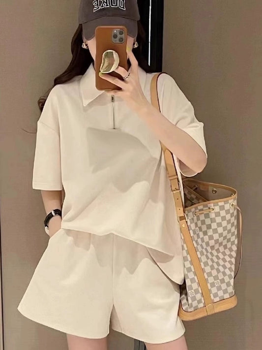Casual sports suit for women summer 2024 new fashion high-end street short-sleeved sweatshirt shorts two-piece trendy set