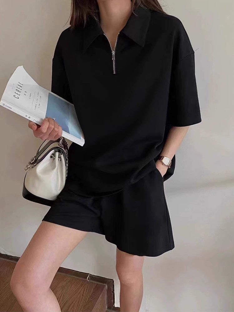 Casual sports suit for women summer 2024 new fashion high-end street short-sleeved sweatshirt shorts two-piece trendy set