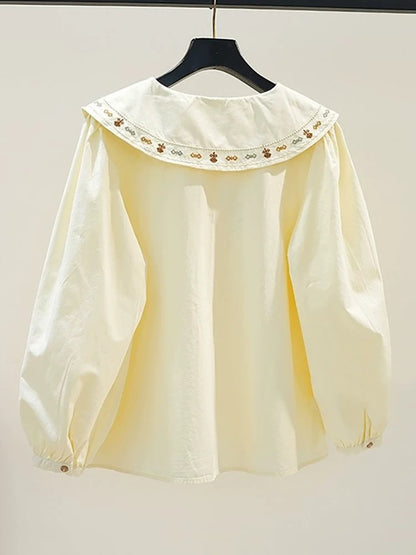 Recommended for self-retention ~ Spring and Autumn French embroidered doll collar long-sleeved shirt for women, stylish and age-reducing chic tops