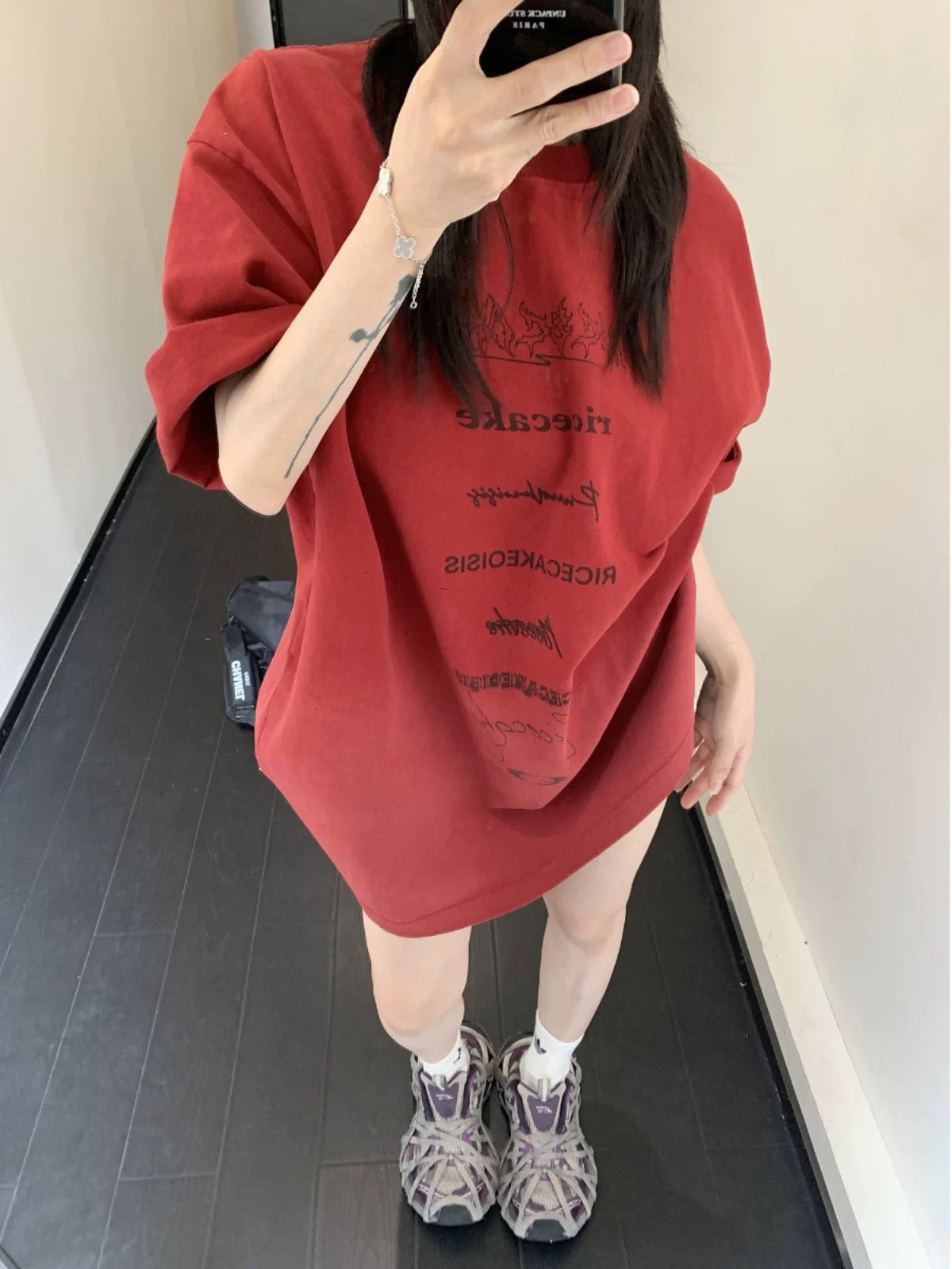 Waste wood chic summer new niche old gradient 300G pure cotton T-shirt loose retro letter short-sleeved women's trend