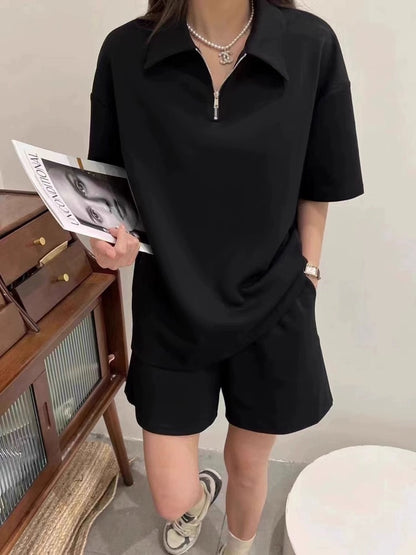 Casual sports suit for women summer 2024 new fashion high-end street short-sleeved sweatshirt shorts two-piece trendy set