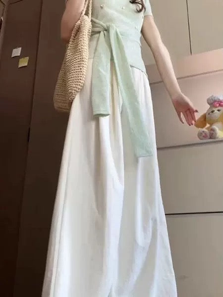 2025 Summer Beautiful Outfits A Complete Set of Korean Design Niche Short-sleeved Tops Wide-leg Pants Two-piece Suit for Women