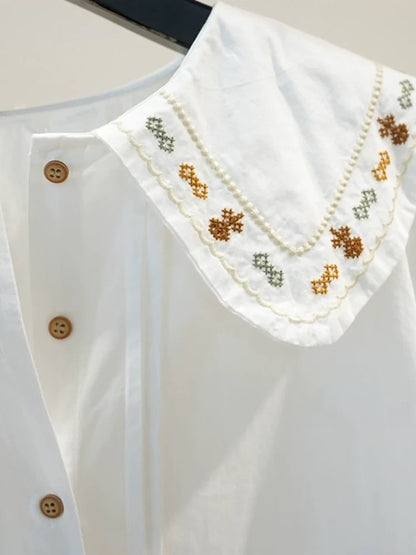 Recommended for self-retention ~ Spring and Autumn French embroidered doll collar long-sleeved shirt for women, stylish and age-reducing chic tops