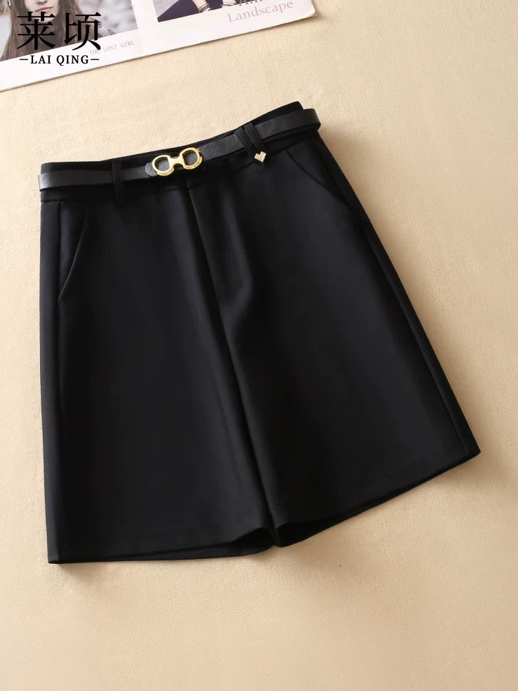 Khaki suit five-quarter pants women's shorts 2024 summer new slim and versatile high-waisted thin wide-leg A-line pants