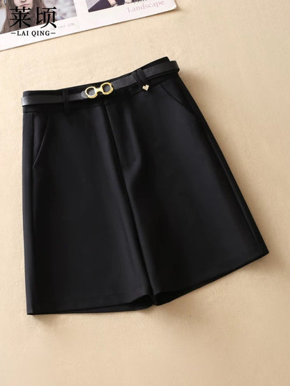 Khaki suit five-quarter pants women's shorts 2024 summer new slim and versatile high-waisted thin wide-leg A-line pants