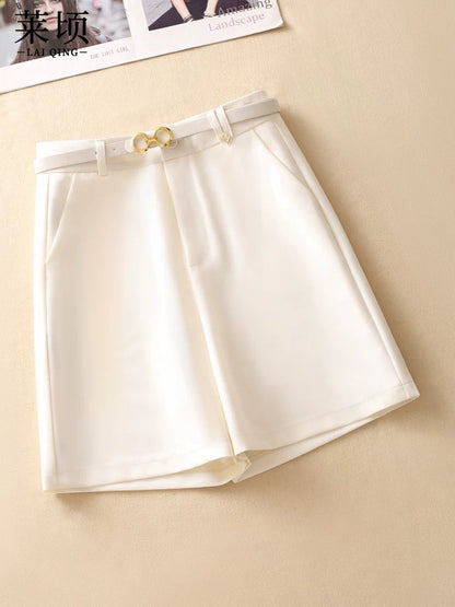 Khaki suit five-quarter pants women's shorts 2024 summer new slim and versatile high-waisted thin wide-leg A-line pants
