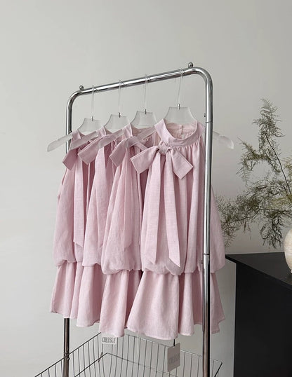Duolaimei pink gentle halterneck sleeveless dress, feminine and slimming long skirt