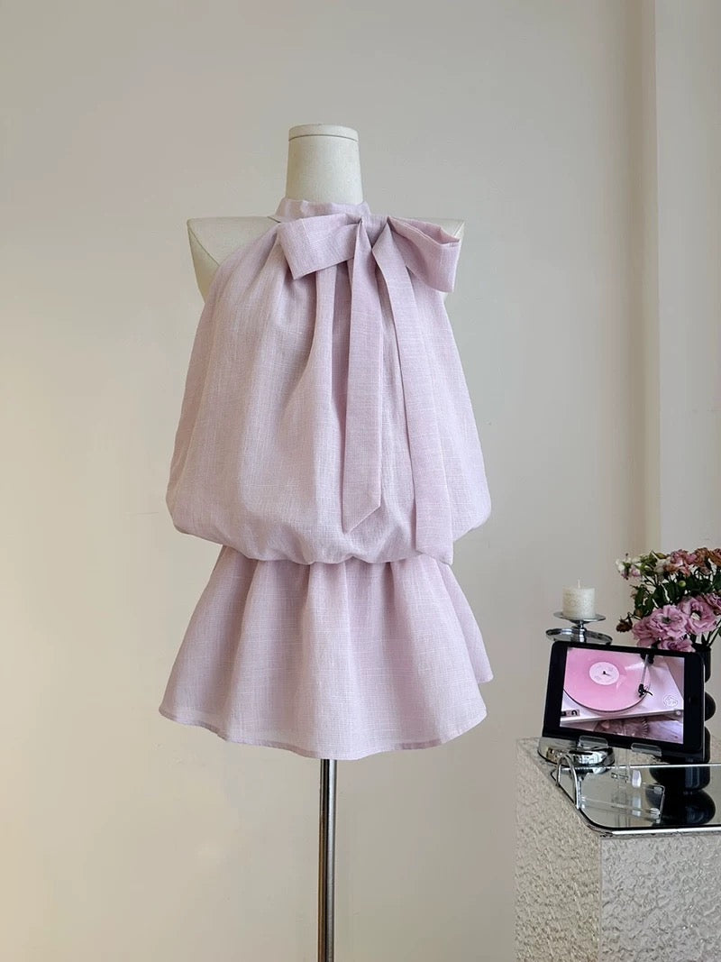Duolaimei pink gentle halterneck sleeveless dress, feminine and slimming long skirt