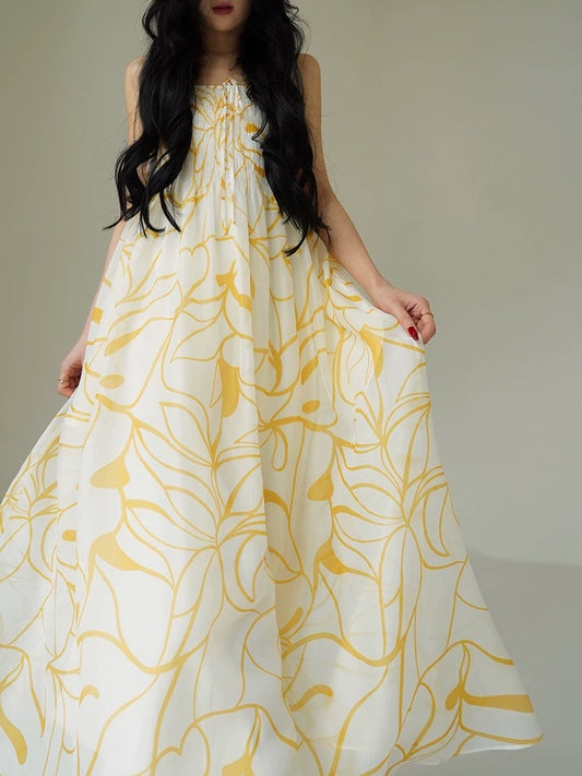 Aconiconi｜Liyun Xingyu French romantic seaside resort style long dress with a swing strap