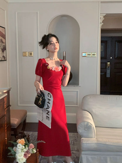 Auntie Lu and Uncle Zhuo ◆"Ballet" French retro summer feminine knitted black dress