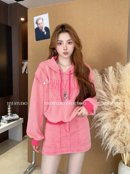 [Misty Pink] Stylish Autumn Set: Slim-Fit Long-Sleeve Top & High-Waisted Skort – Sophisticated Look #170