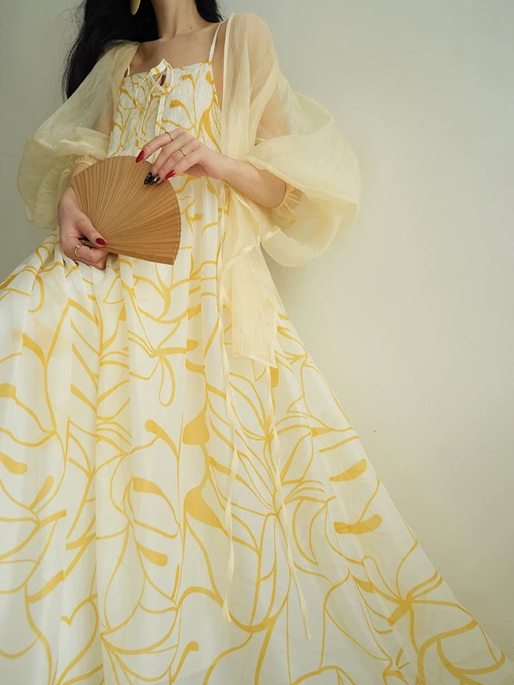 Aconiconi｜Liyun Xingyu French romantic seaside resort style long dress with a swing strap