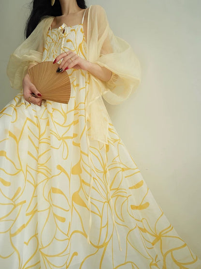 Aconiconi｜Liyun Xingyu French romantic seaside resort style long dress with a swing strap