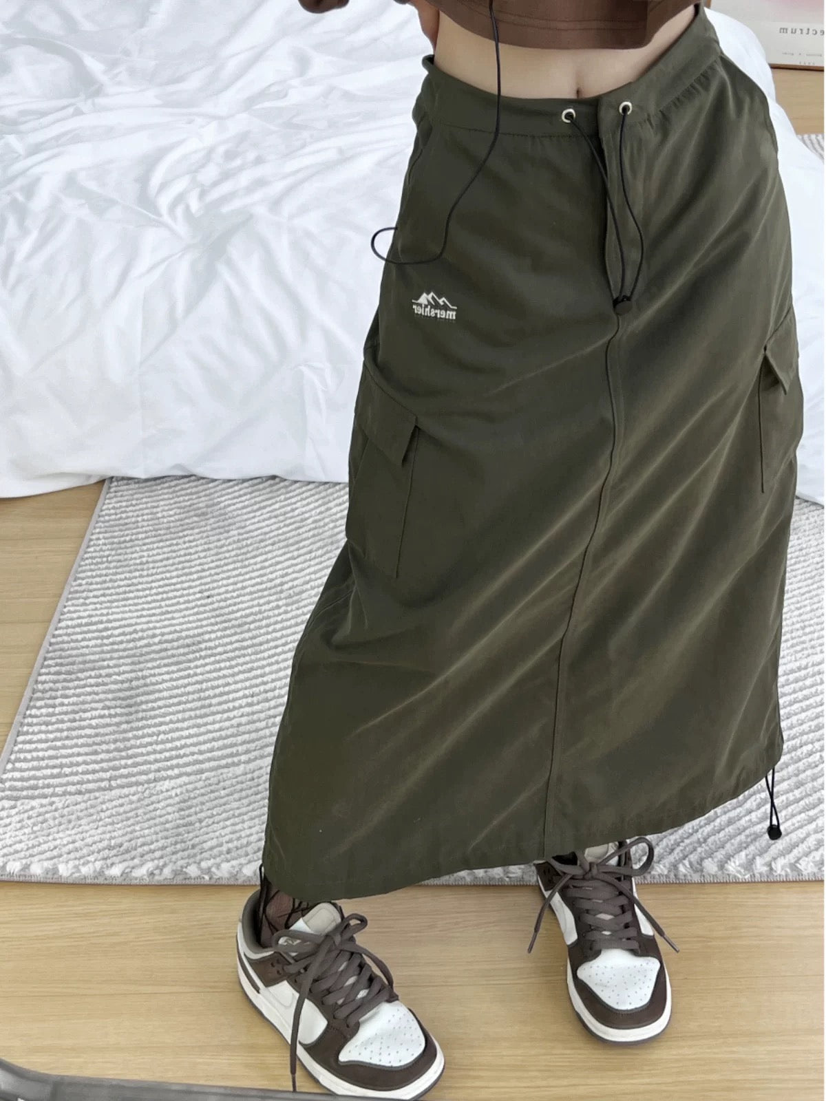 Waste Chai New American Retro Design Drawstring Skirt Loose Embroidered Thin Hot Girl Workwear Long Skirt Women's Trendy