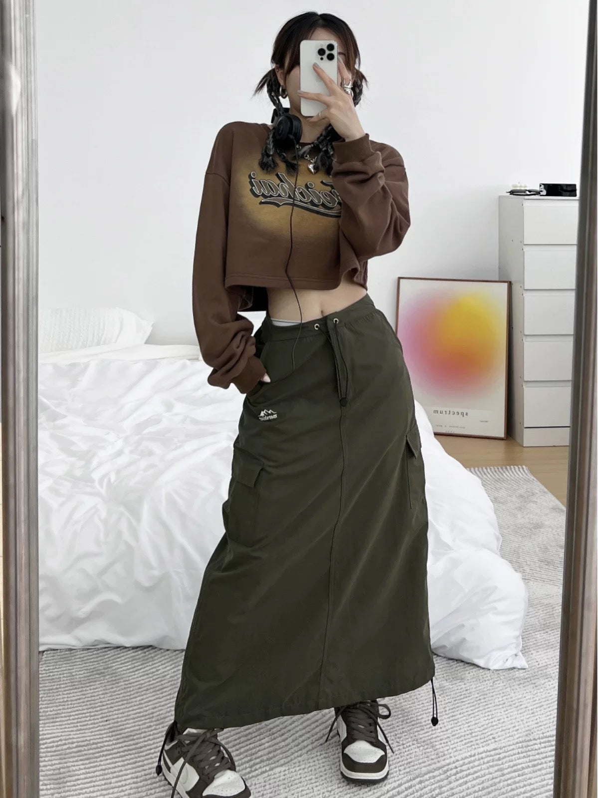 Waste Chai New American Retro Design Drawstring Skirt Loose Embroidered Thin Hot Girl Workwear Long Skirt Women's Trendy