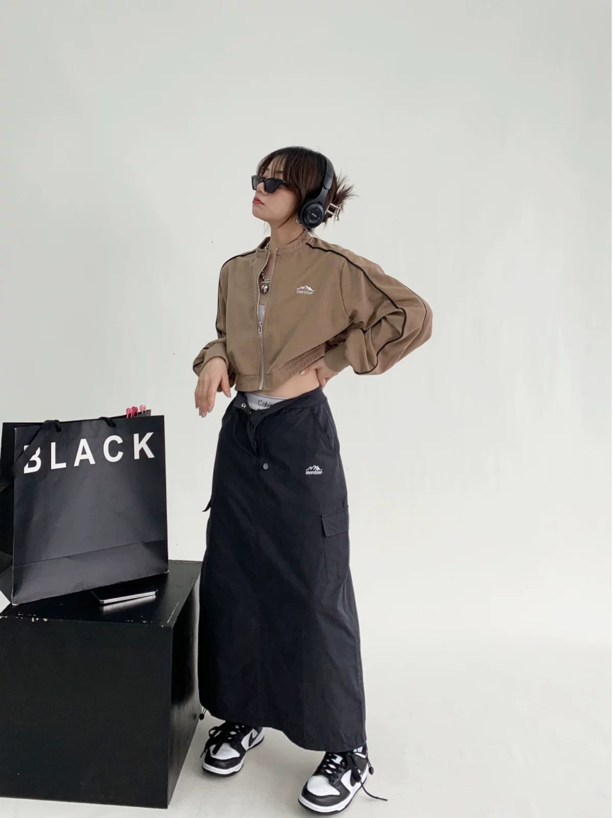 Waste Chai New American Retro Design Drawstring Skirt Loose Embroidered Thin Hot Girl Workwear Long Skirt Women's Trendy