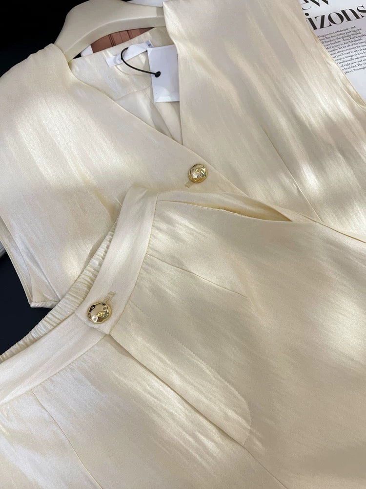 2024 new summer style French retro fashion designer high-end light luxury temperament casual top two-piece set