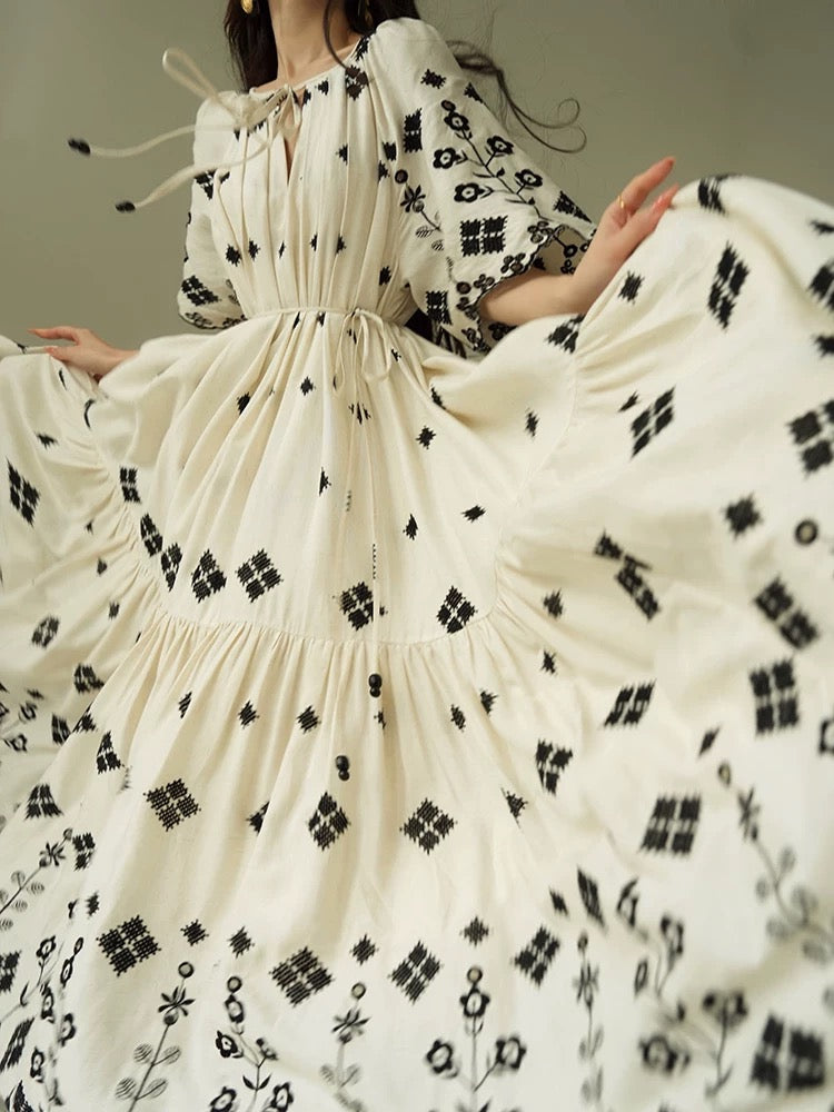 Aconiconi｜Nomadland Bohemian Retro High-end Design Nomadic Resort Style Long Dress