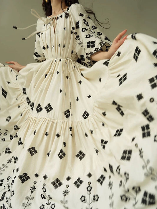 Aconiconi｜Nomadland Bohemian Retro High-end Design Nomadic Resort Style Long Dress
