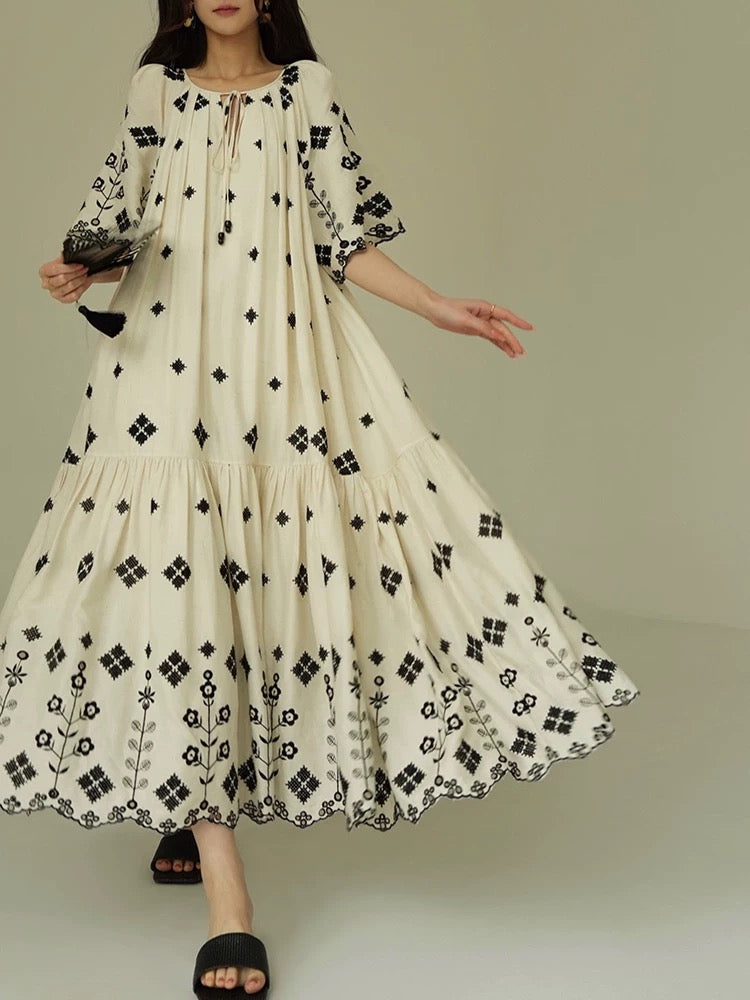 Aconiconi｜Nomadland Bohemian Retro High-end Design Nomadic Resort Style Long Dress