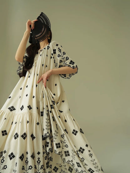 Aconiconi｜Nomadland Bohemian Retro High-end Design Nomadic Resort Style Long Dress