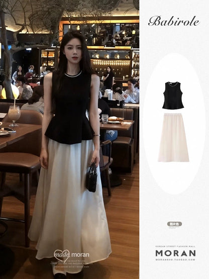 French style ladylike small fragrance suit for women summer new style high-grade sleeveless top skirt two-piece suit