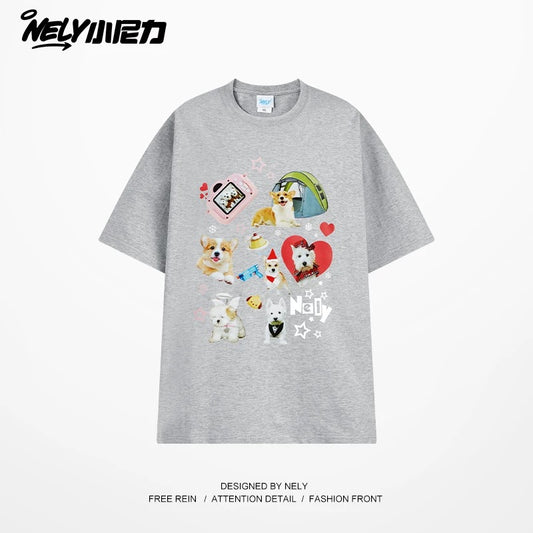 American cartoon cat print round neck short sleeve men and women summer 2025 couple pure cotton t-shirt half sleeve bottoming shirt trend