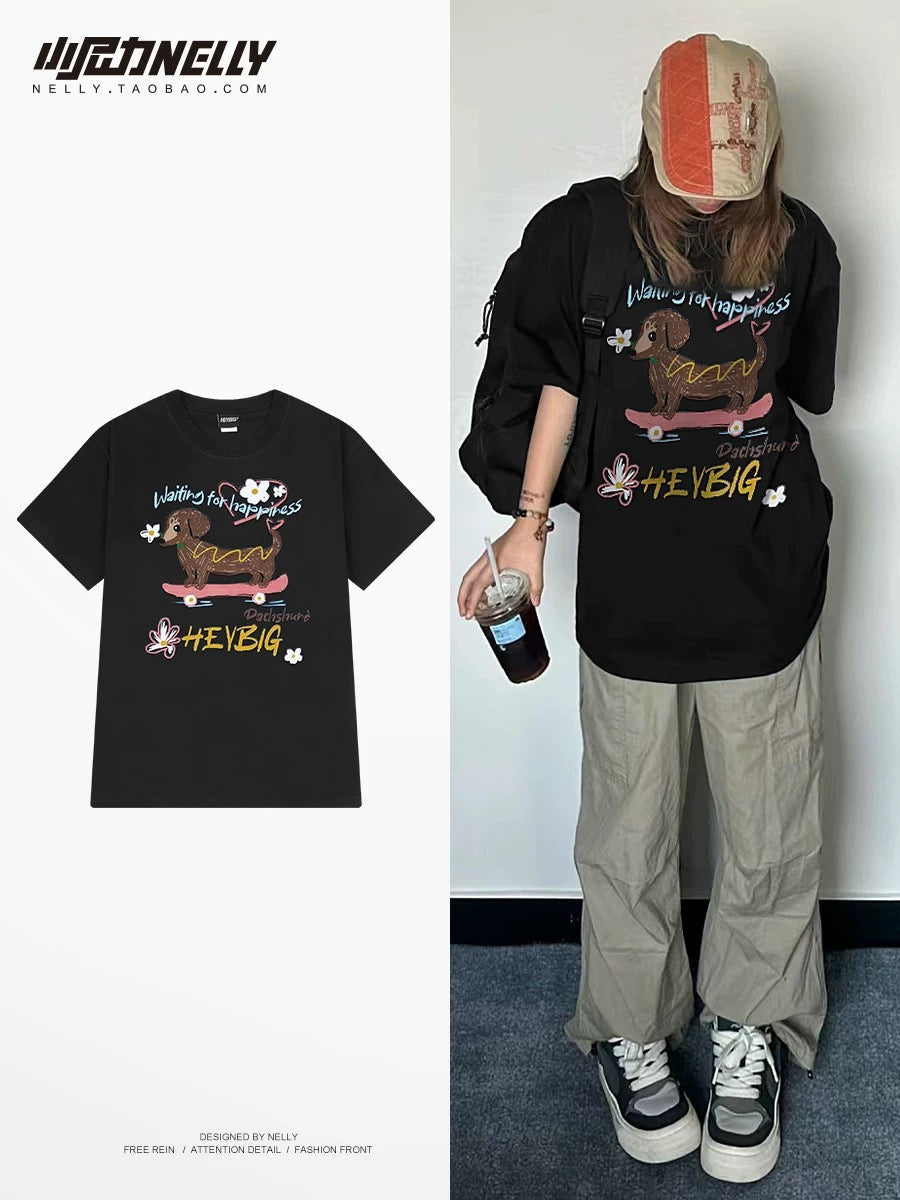 American cartoon cat print round neck short sleeve men and women summer 2025 couple pure cotton t-shirt half sleeve bottoming shirt trend