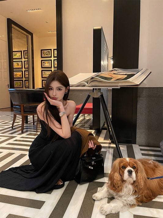 OKMA black tube top dress for women summer high-end sexy waist-cinching birthday dress little black dress