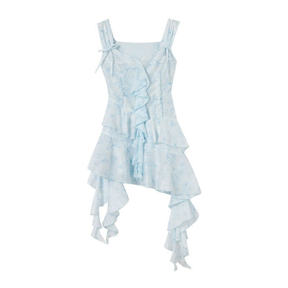 NIMO WANG 【Holiday Flowering Period】Fairy long skirt, vertical cut and irregular suspender dress