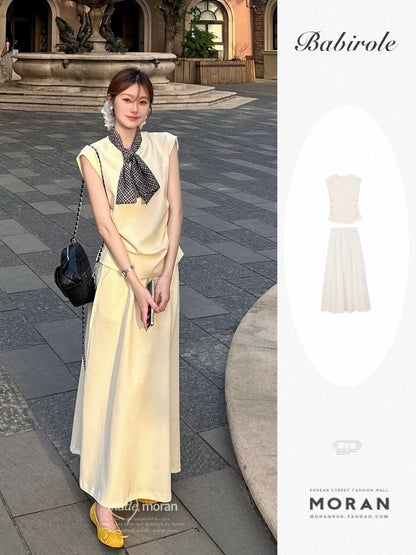 Summer new Korean style gentle outfit a complete set of versatile casual sleeveless tops elastic waist skirt two-piece suit