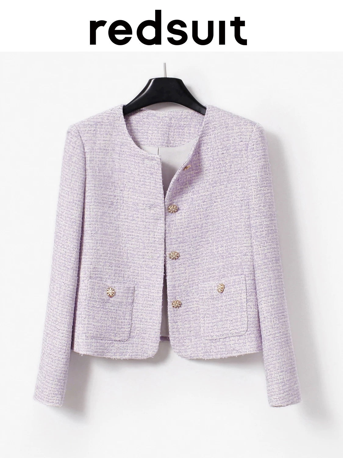 Redsuit lavender temperament sweet tweed small Chanel style round neck short jacket high-end feeling super good-looking top