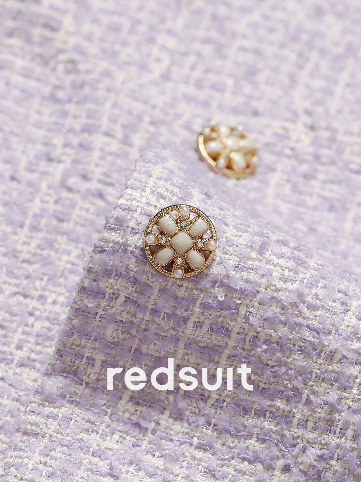 Redsuit lavender temperament sweet tweed small Chanel style round neck short jacket high-end feeling super good-looking top