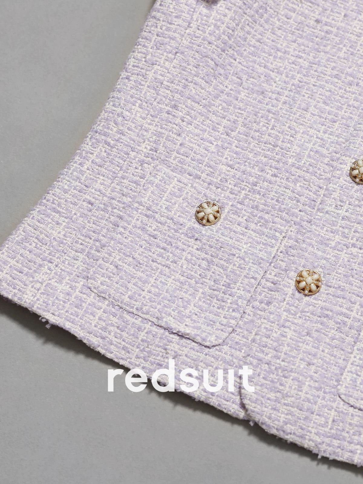 Redsuit lavender temperament sweet tweed small Chanel style round neck short jacket high-end feeling super good-looking top