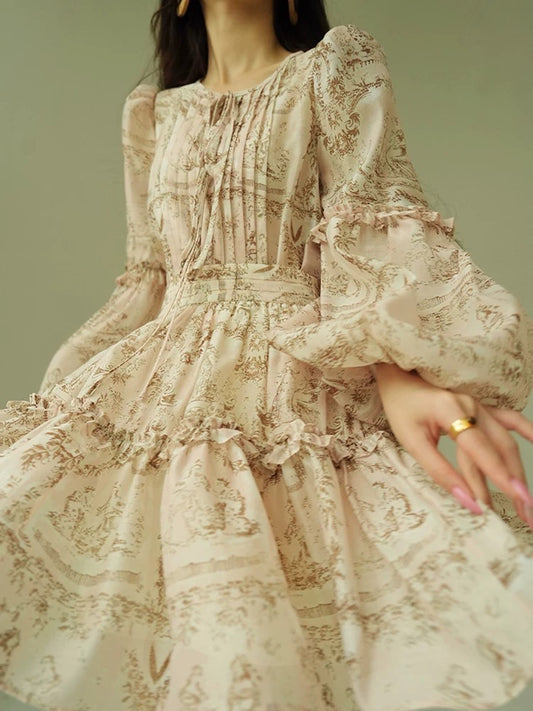 Aconiconi｜Shanheyun Sweet French Print Art Retro Niche Girl Shirt Short Skirt Set