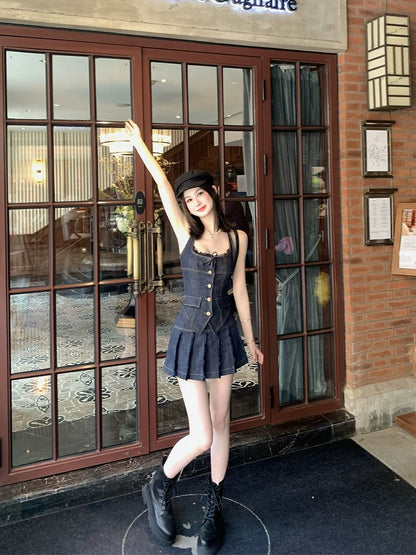 NIMO WANG denim suit for women 2024 new summer dress with a complete set of fashionable two-piece suit skirt