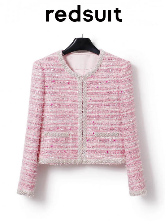 Redsuit French Heiress Sweet Pink Tweed Jacket, Stylish, Exquisite, and Slimming Top