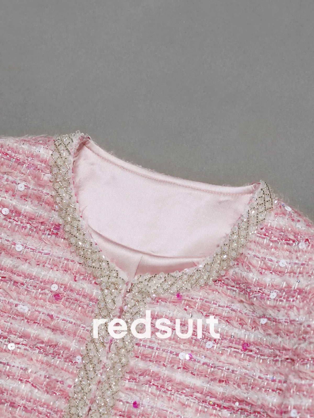 Redsuit French Heiress Sweet Pink Tweed Jacket, Stylish, Exquisite, and Slimming Top
