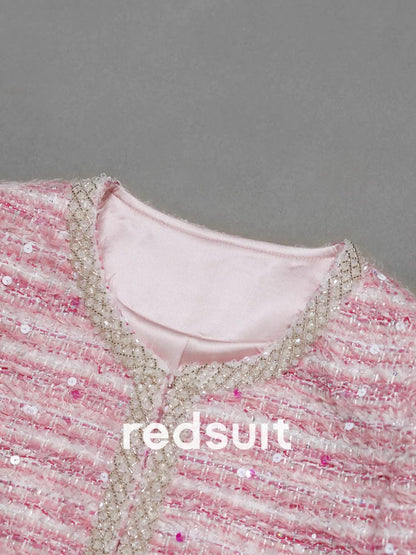 Redsuit French Heiress Sweet Pink Tweed Jacket, Stylish, Exquisite, and Slimming Top