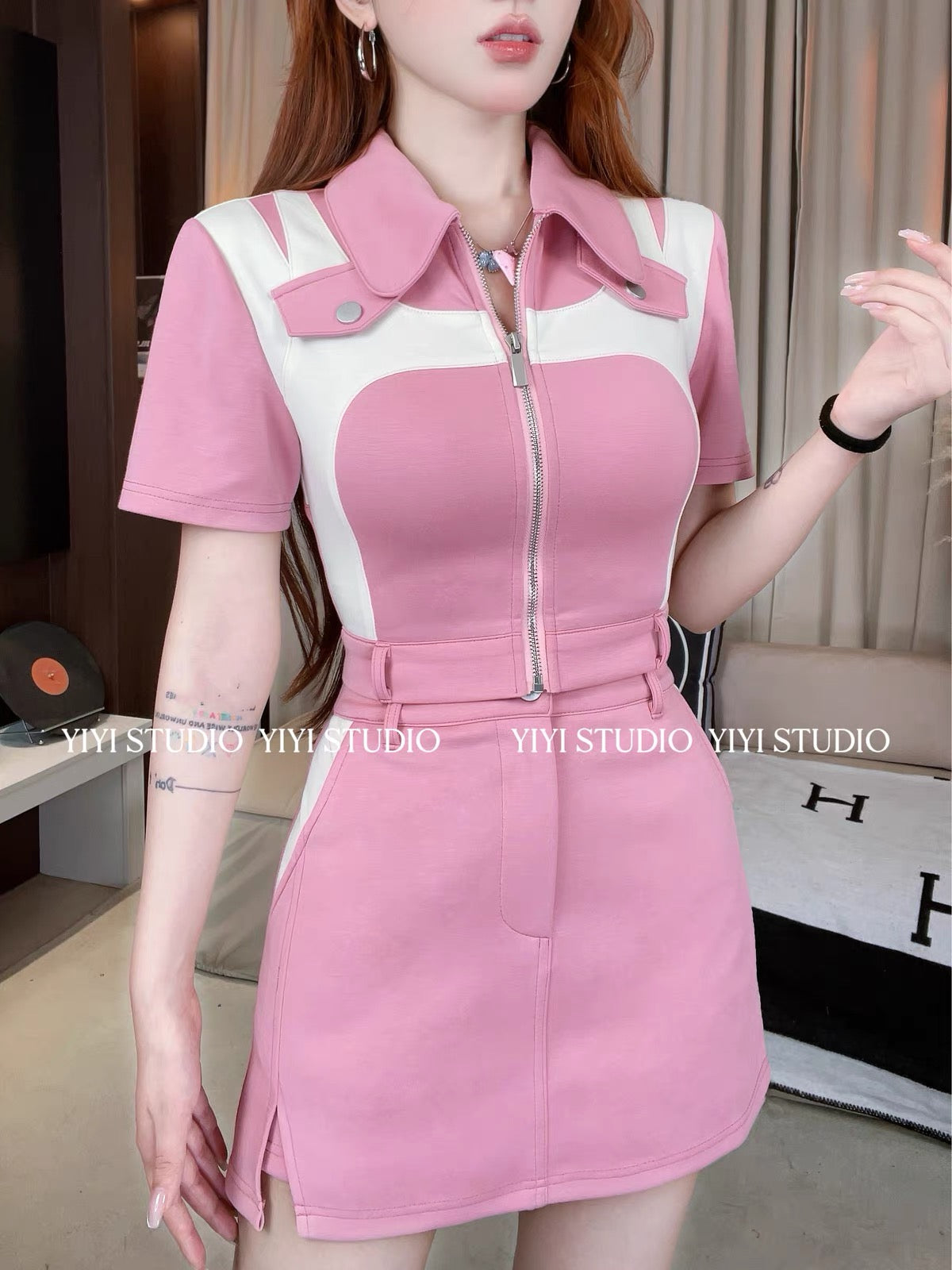 [Chic & Sweet Style] New Summer Set: High-Waisted Skort & Short-Sleeve Top – Slimming & Leg-Lengthening Design #98