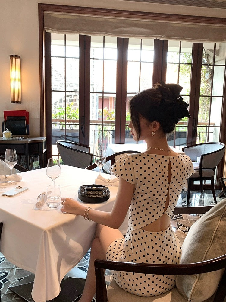 NIMOWANG [Ruth's Outfit] Polka Dot Dress Women's High-Quality Design Pure Sexy Satin Skirt