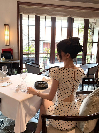 NIMOWANG [Ruth's Outfit] Polka Dot Dress Women's High-Quality Design Pure Sexy Satin Skirt
