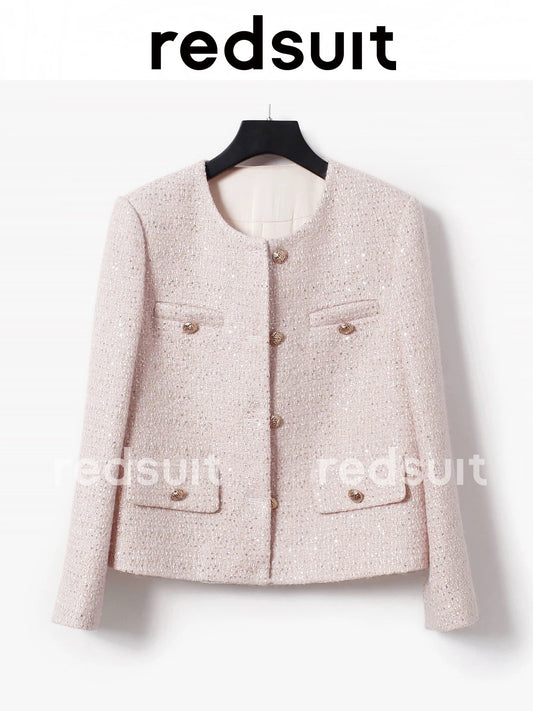 Redsuit Dreamy Smoky Pink! Gentle and elegant pink top with heavy sequin embellishments, Chanel-style jacket for women.