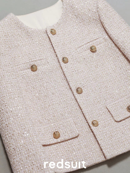 Redsuit Dreamy Smoky Pink! Gentle and elegant pink top with heavy sequin embellishments, Chanel-style jacket for women.