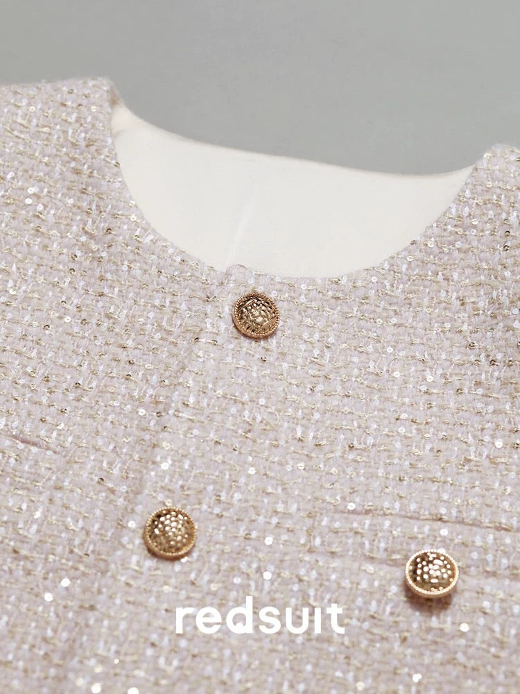 Redsuit Dreamy Smoky Pink! Gentle and elegant pink top with heavy sequin embellishments, Chanel-style jacket for women.