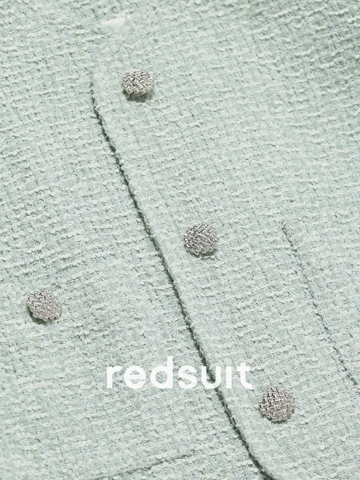 Redsuit Haute Couture Dreamy Tweed Knit Jacket, Elegant New Chanel-Style Jacket, Versatile Teal Green Top