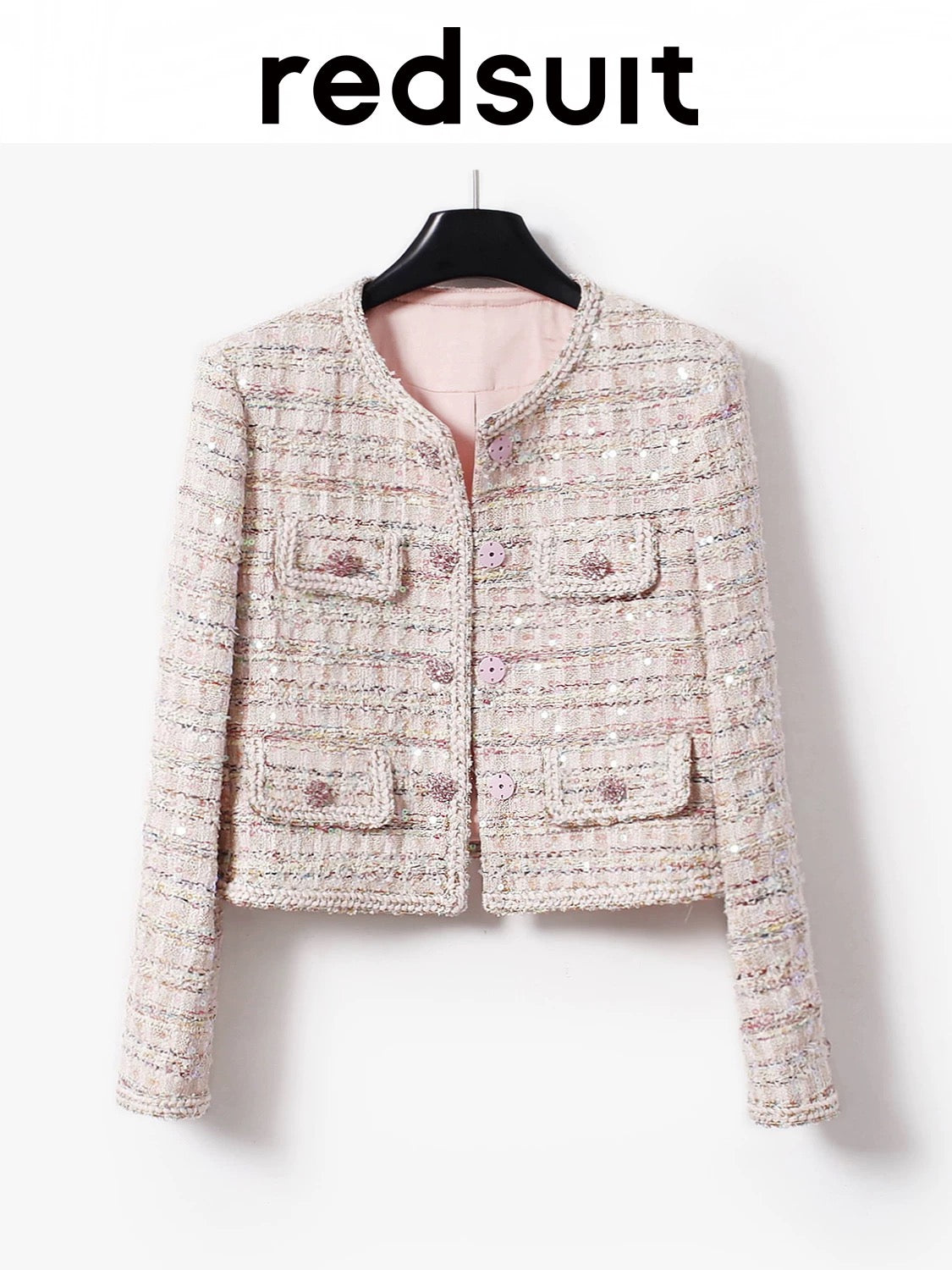 Redsuit Dreamy 3D Sequin Textured Heavyweight Chanel-Style Jacket Colorful Tweed High-End Elegant Top