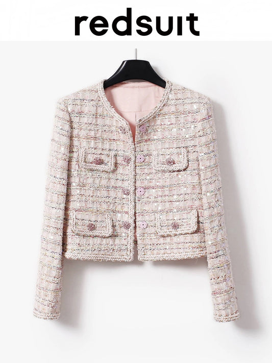 Redsuit Dreamy 3D Sequin Textured Heavyweight Chanel-Style Jacket Colorful Tweed High-End Elegant Top