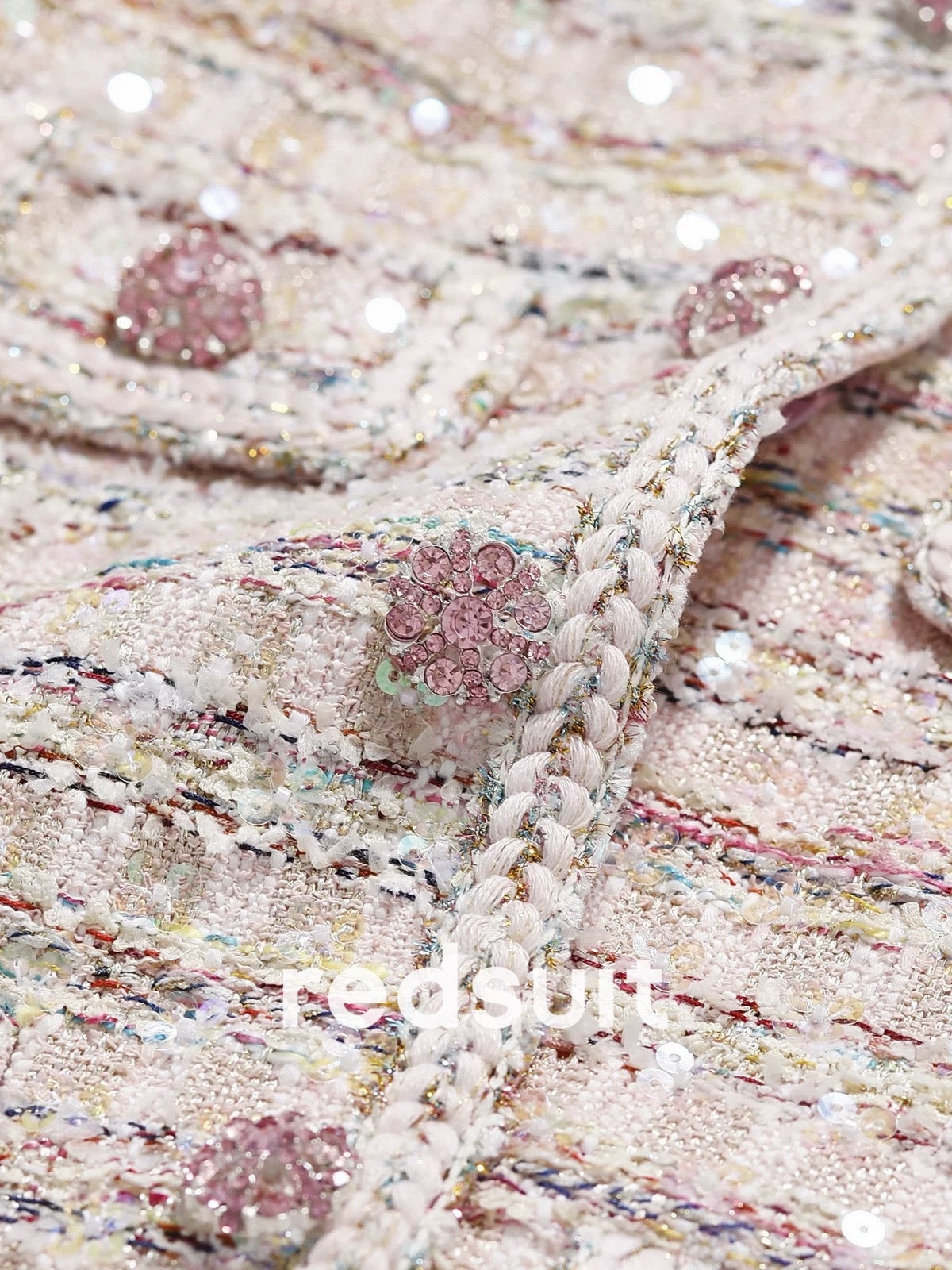 Redsuit Dreamy 3D Sequin Textured Heavyweight Chanel-Style Jacket Colorful Tweed High-End Elegant Top