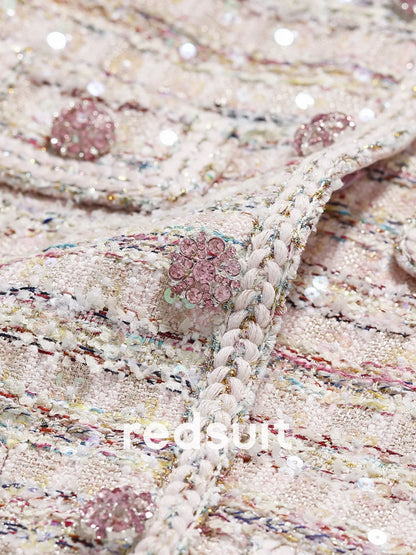 Redsuit Dreamy 3D Sequin Textured Heavyweight Chanel-Style Jacket Colorful Tweed High-End Elegant Top